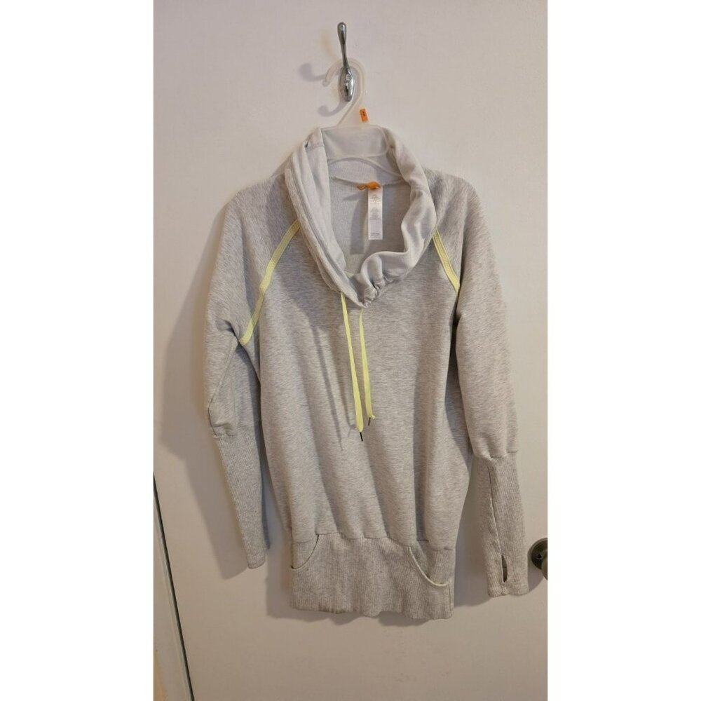 Lucy Sweatshirt Womens XS Gray Neon Green Cowl Neck Pullover Ladies Thumb Holes